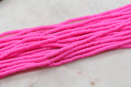 4mm Bubblegum Pink Heishi Beads, Pink Polymer Clay Disc Beads, African Disc Beads, Vinyl Heishi, Full Strand #563