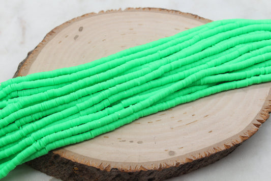 4mm Green Heishi Beads, Green Vinyl Heishi Beads, Polymer Clay Disc Beads, African Disc Beads, Vinyl Heishi, Full Strand #570