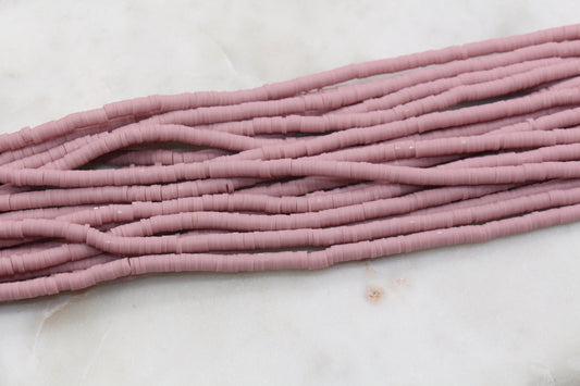 4mm Light Mauve Pink Heishi Beads, Polymer Clay Disc Beads, African Disc Beads, Vinyl Heishi, Full Strand, Jewelry Making Beads #576