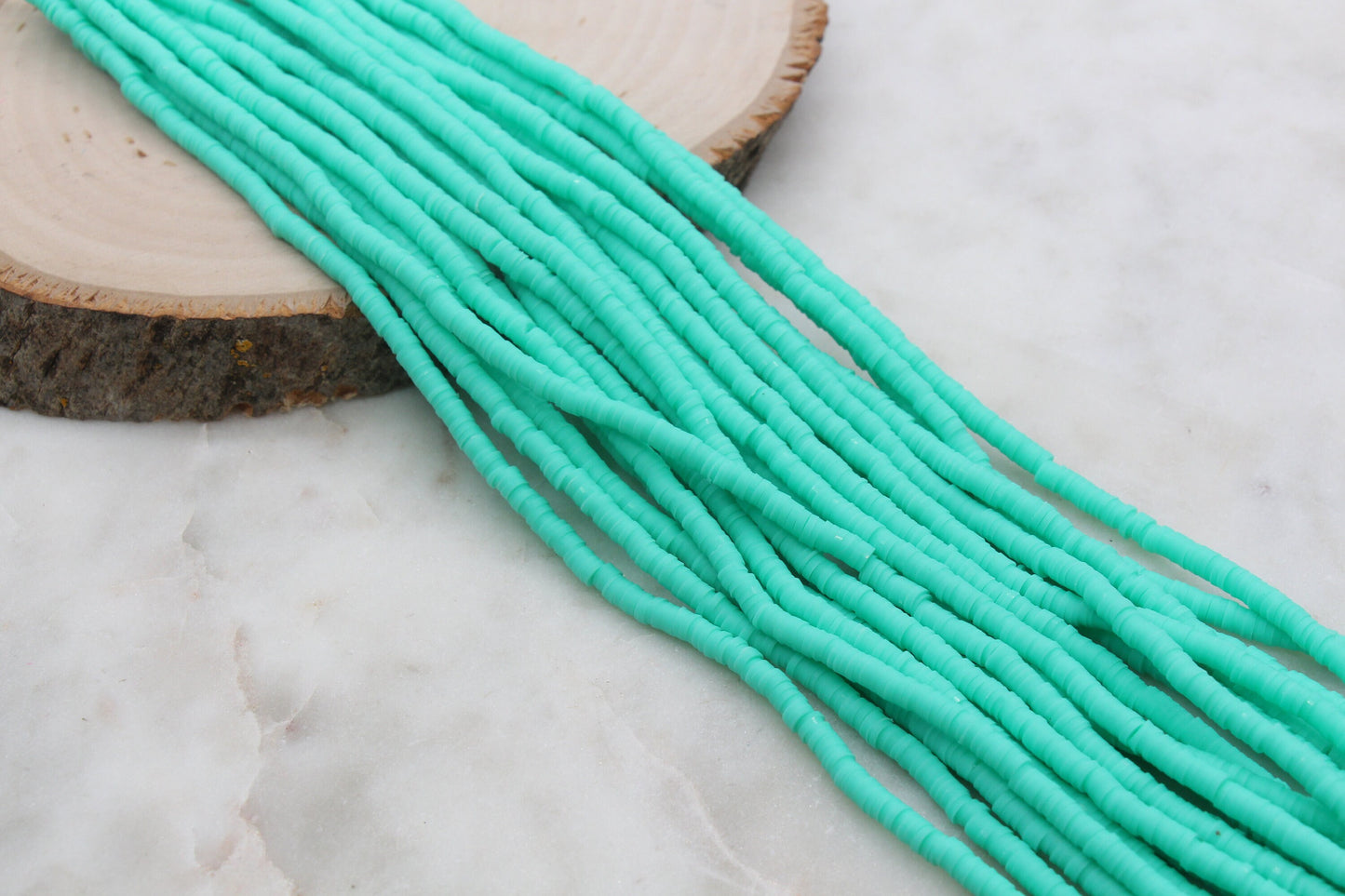 4mm Aqua Green Heishi Beads, Green Polymer Clay Disc Beads, African Disc Beads, Vinyl Heishi, Full Strand, Jewelry Making Beads #585