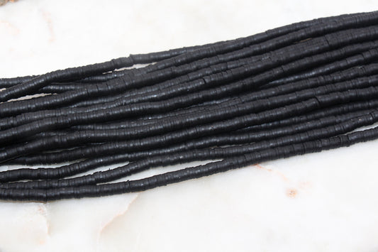 5mm Black Heishi Beads, Vinyl Beads, Polymer Clay Disc Beads, African Disc Beads, Jewelry Making Beads, Full Strand #591