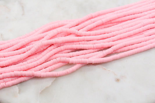 5mm Pink Heishi Beads, Vinyl Beads, Polymer Clay Disc Beads, African Disc Beads, Jewelry Making Beads, Full Strand #592