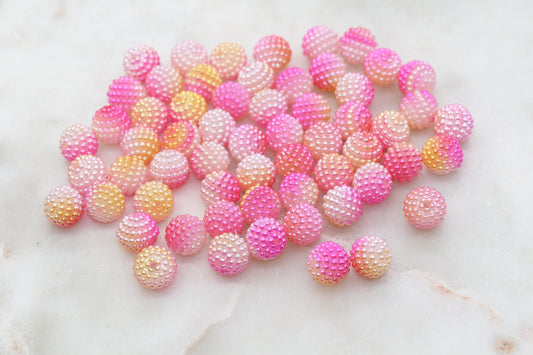 10mm Pink and Yellow Ombre Berry Beads, Imitation Pearl Acrylic Beads, Pearly Round Acrylic Loose Beads, Bubblegum Beads, Chunky Beads #2994