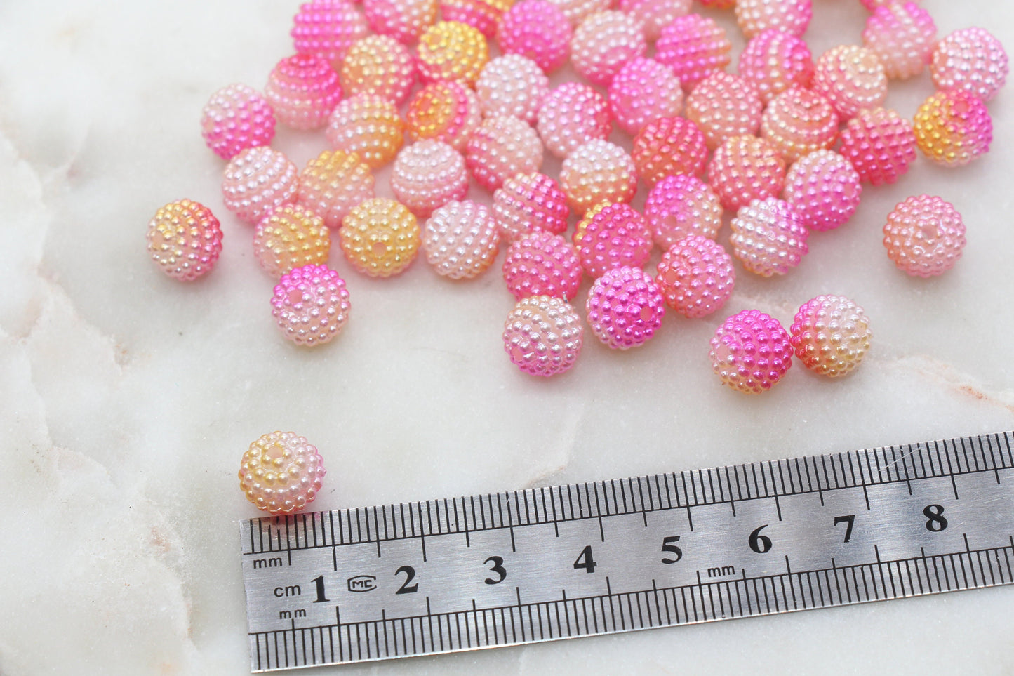 10mm Pink and Yellow Ombre Berry Beads, Imitation Pearl Acrylic Beads, Pearly Round Acrylic Loose Beads, Bubblegum Beads, Chunky Beads #2994