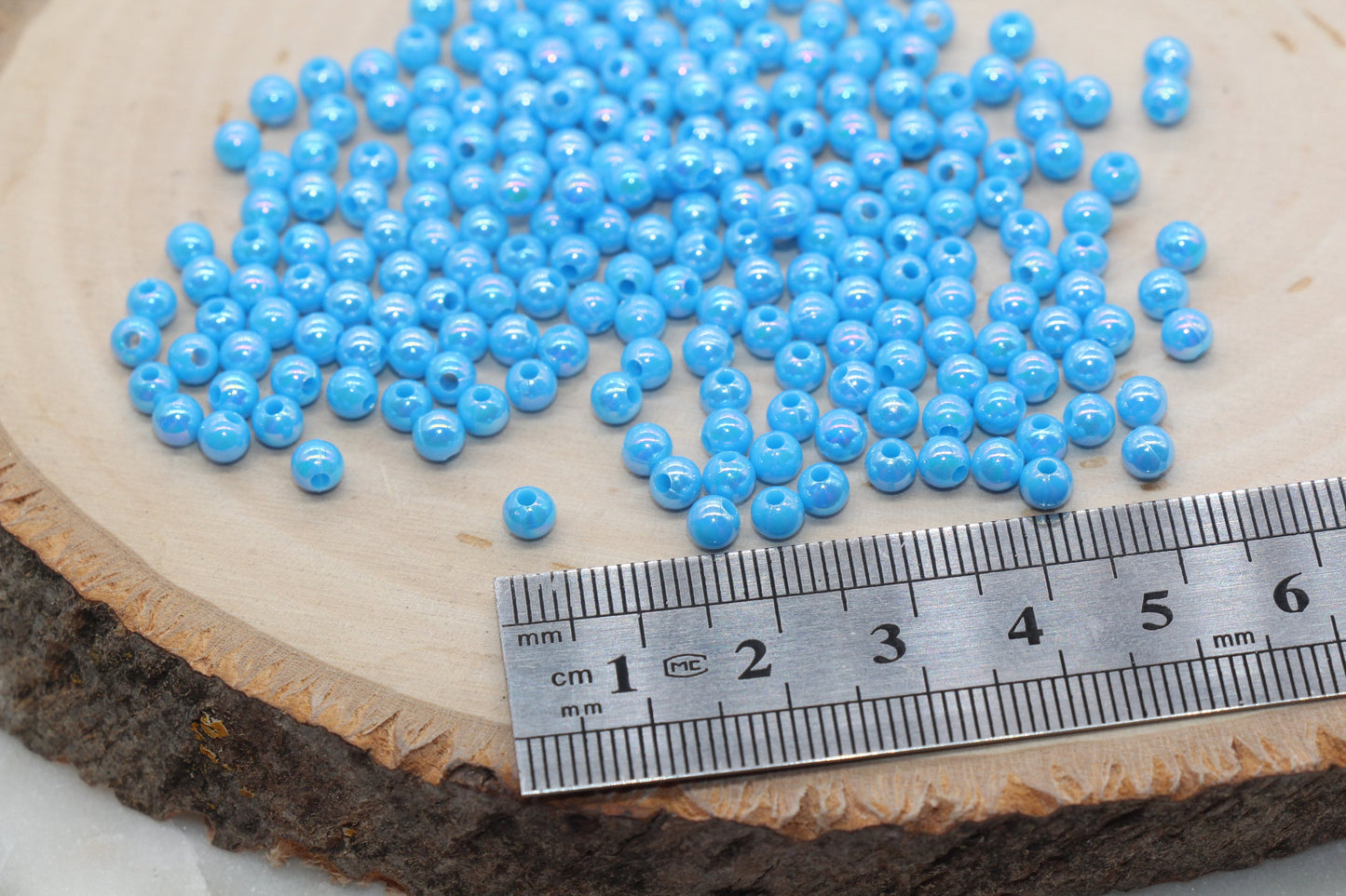 4mm Blue AB Round Beads, Iridescent Acrylic Gumball Beads, Bubblegum Beads, Plastic Round Smooth Bead #3004