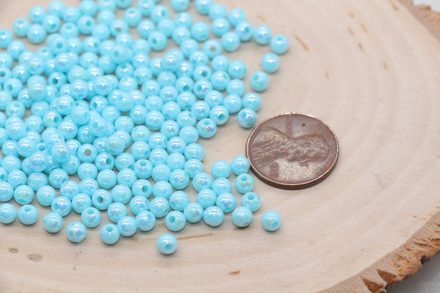 4mm Light Blue AB Round Beads, Iridescent Acrylic Gumball Beads, Bubblegum Beads, Plastic Round Smooth Bead #3006