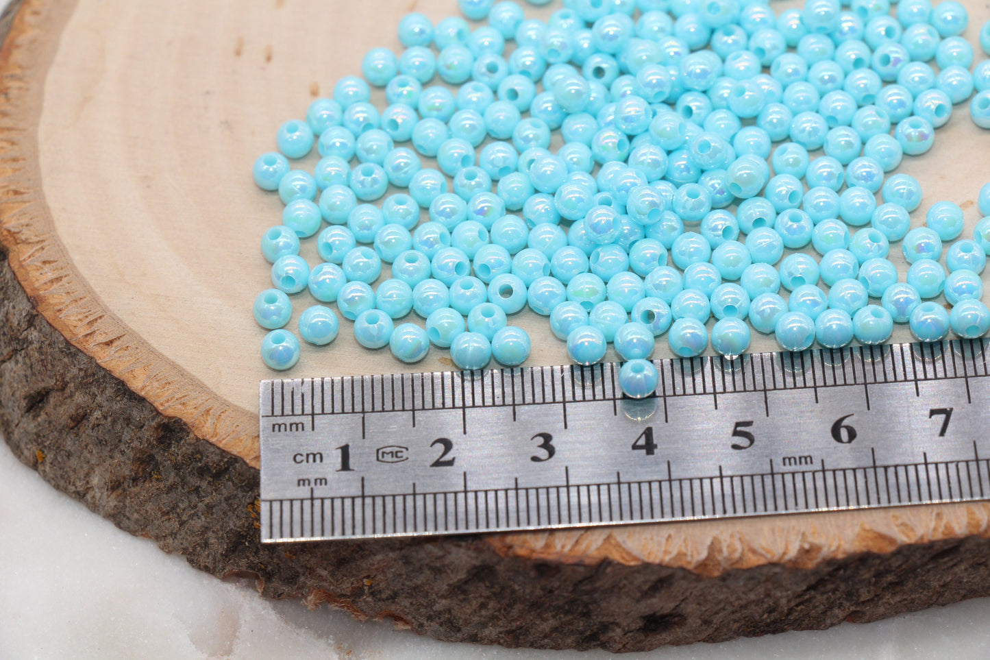 4mm Light Blue AB Round Beads, Iridescent Acrylic Gumball Beads, Bubblegum Beads, Plastic Round Smooth Bead #3006