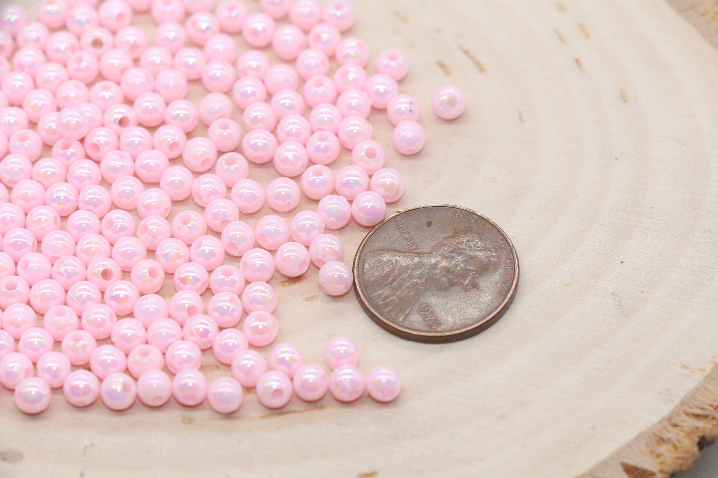 4mm Pink AB Round Beads, Iridescent Acrylic Gumball Beads, Bubblegum Beads, Plastic Round Smooth Bead #3007