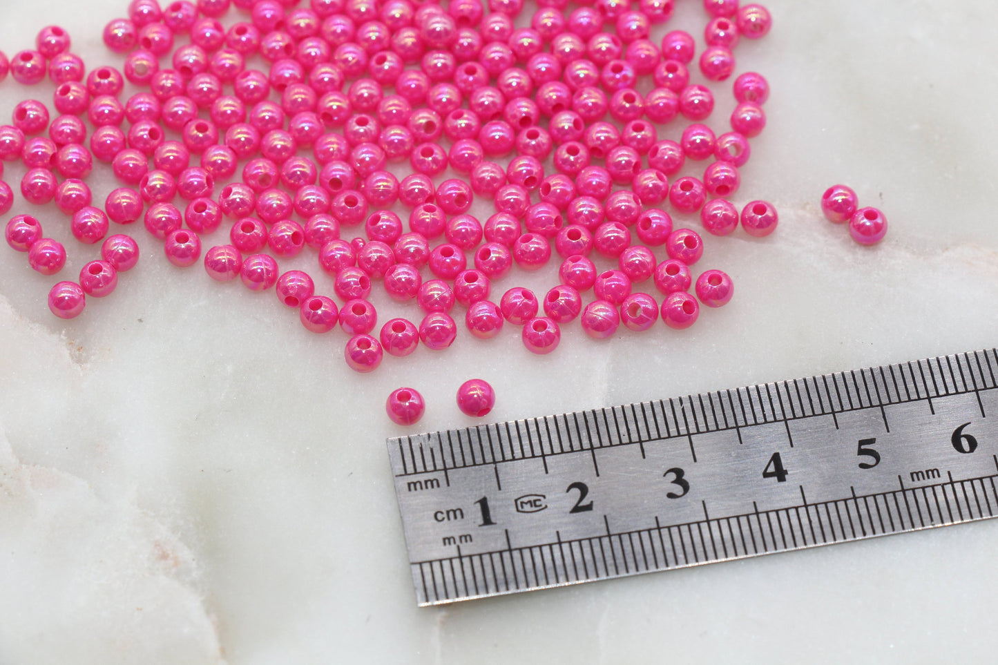 4mm Hot Pink AB Round Beads, Iridescent Acrylic Gumball Beads, Bubblegum Beads, Plastic Round Smooth Bead #3015