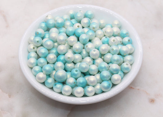 8mm Blue Ombre Shimmer Gumball Beads, Round Acrylic Loose Beads, Bubblegum Beads, Chunky Beads, Smooth Round Plastic Beads #3036