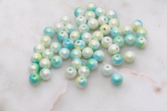 8mm Blue and Green Ombre Shimmer Gumball Beads, Round Acrylic Loose Beads, Bubblegum Beads, Chunky Beads, Smooth Round Plastic Beads #3037