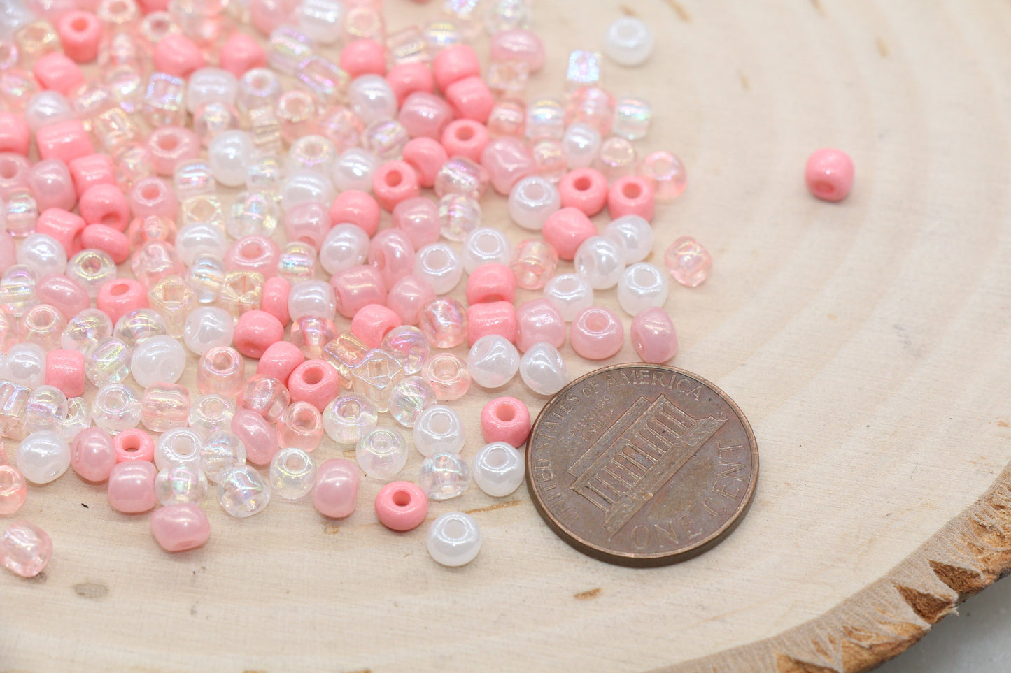 Mix Pink and White Glass Seed Beads, 4mm 6/0 Glass Seed Beads, Multicolor Seed Beads, Rocailles Beads, Beading Supplies, Bracelet Beads#3054