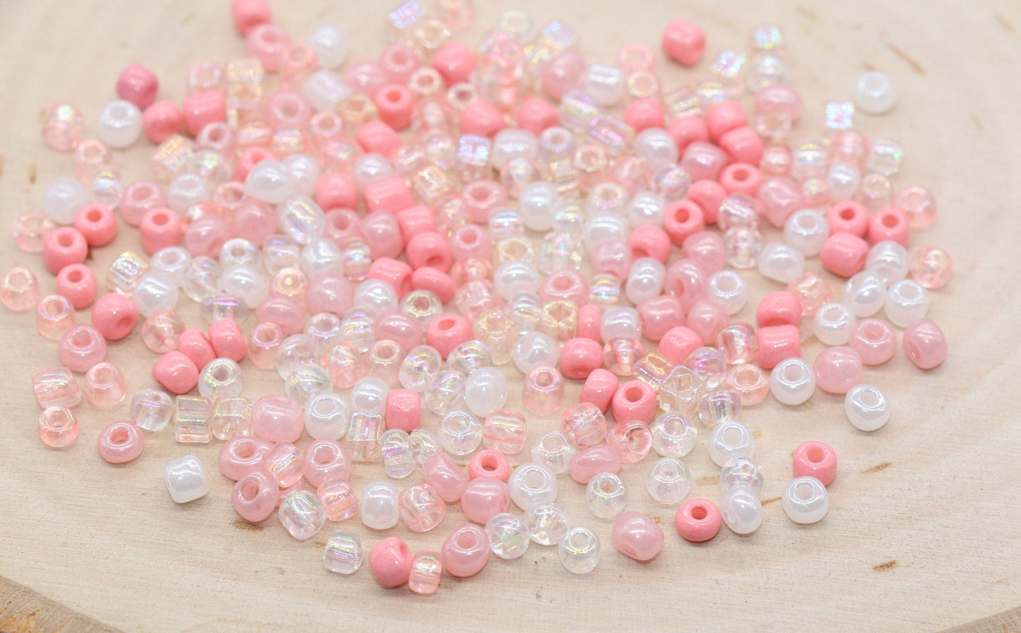 Mix Pink and White Glass Seed Beads, 4mm 6/0 Glass Seed Beads, Multicolor Seed Beads, Rocailles Beads, Beading Supplies, Bracelet Beads#3054