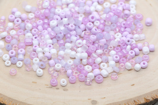 Purple and white mix 4mm 6/0 glass seed beads with round shape for bracelets, jewelry making, beadwork, and DIY craft projects