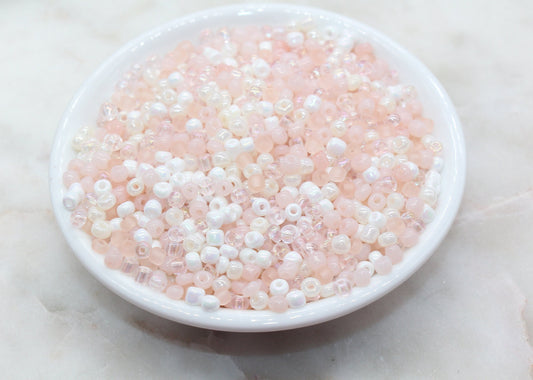 Mix Pink Peach and White Glass Seed Beads, Size 4mm 6/0 Glass Seed Beads, Multicolor Seed Beads, Rocailles Beads, Bracelet Beads #3072