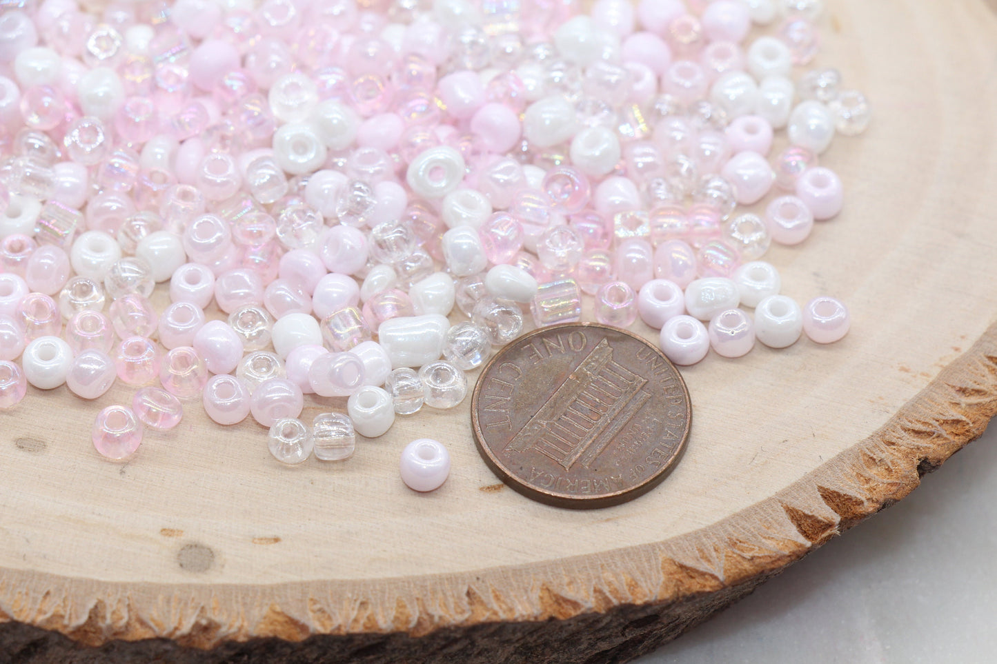 Mix Pink and White Glass Seed Beads, Size 4mm 6/0 Glass Seed Beads, Multicolor Seed Beads, Rocailles Beads, Bracelet Beads #3077