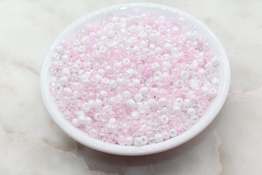 Mix Pink and White Glass Seed Beads, Size 4mm 6/0 Glass Seed Beads, Multicolor Seed Beads, Rocailles Beads, Bracelet Beads #3077