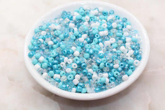 Mix Blue and White Glass Seed Beads, Size 4mm 6/0 Glass Seed Beads, Multicolor Seed Beads, Rocailles Beads, Bracelet Beads #3087