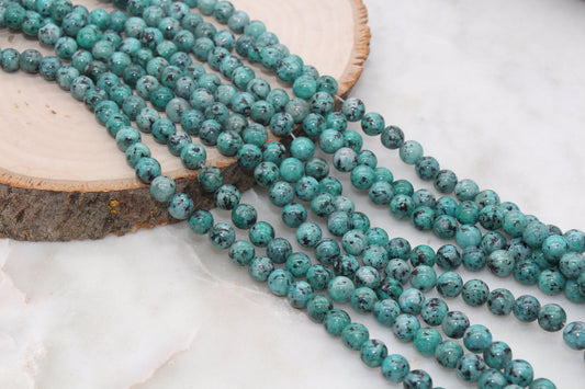 Sesame Jasper Gemstone Beads, Dotted Green and Black Beads, Jewelry Making Bracelet Beads #269