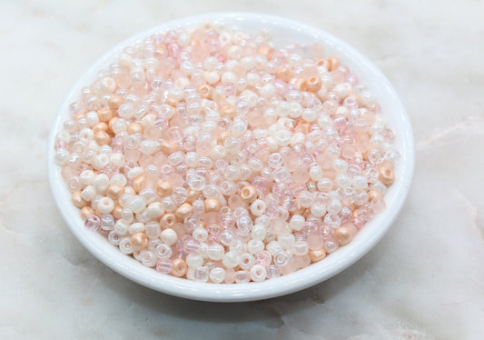 Mix Peach and White Glass Seed Beads, Size 4mm 6/0 Glass Seed Beads, Multicolor Seed Beads, Rocailles Beads, Bracelet Beads #3111