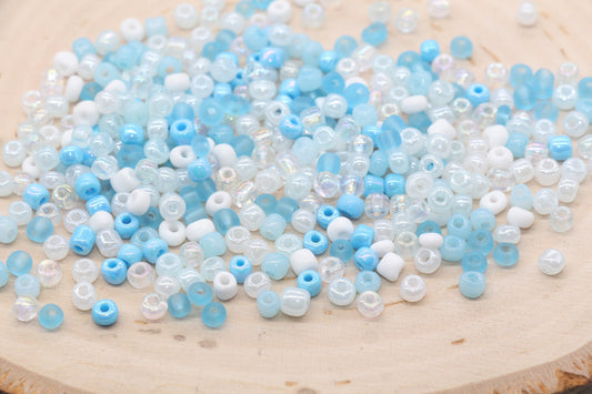 Blue and white mix 4mm 6/0 round glass seed beads for bracelets, jewelry making, beadwork, keychains, and DIY craft projects