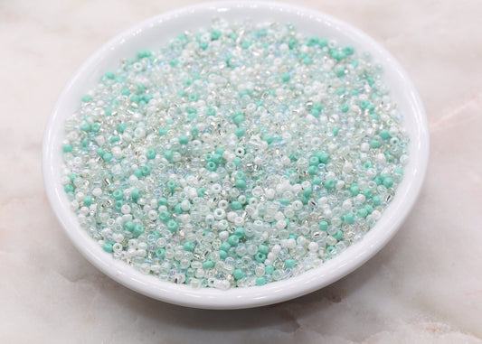 Mix Glass Seed Beads, 2mm Blue and White Mix Glass Seed Beads, Rocailles Beads, Beading Supplies, Bracelet Beads, Jewelry Making Beads #3116