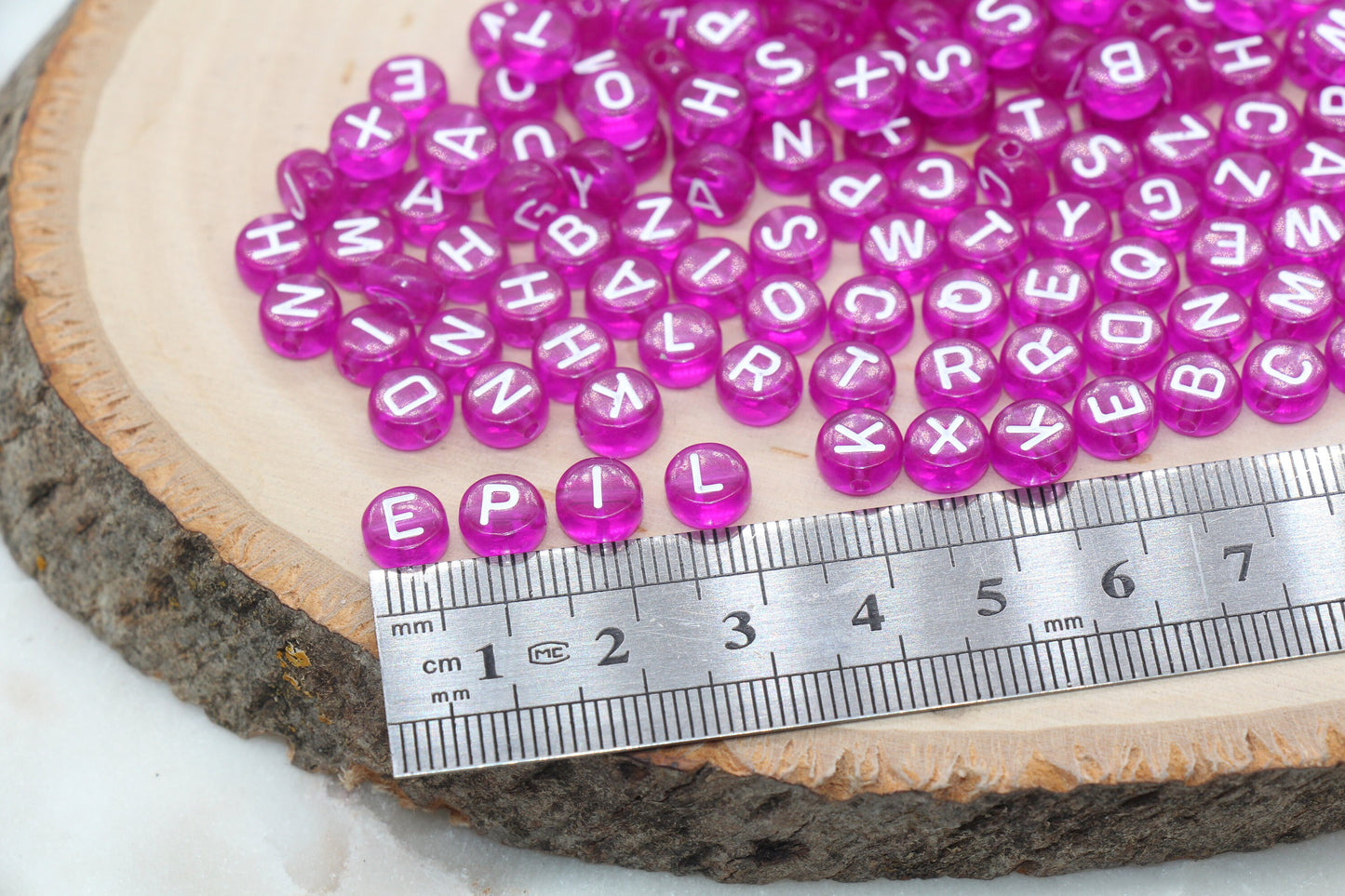 Magenta Pink Alphabet Letter Beads, Translucent Pink Beads with White Letters, Round Acrylic Beads, Name Initial Beads, 7mm #131