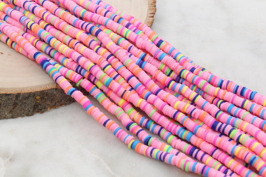 6mm Multicolor Heishi Beads, Pink Mix Polymer Clay Disc Beads, African Disc Beads, Heishi Beads, Full Strand #509