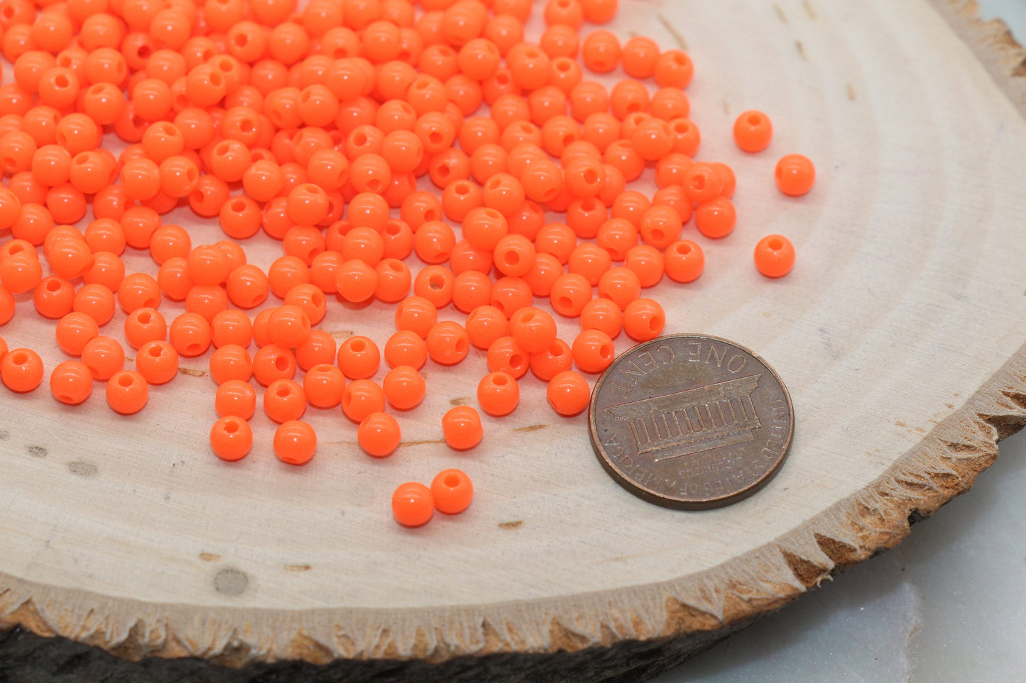 4mm Neon Orange Round Beads, Acrylic Gumball Beads, Round Spacer Beads, Bubblegum Beads, Plastic Round Smooth Bead, Bracelet Beads #3125