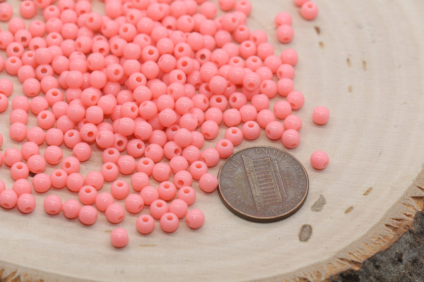 4mm Salmon Pink Round Beads, Pink Acrylic Gumball Beads, Round Spacer Beads, Bubblegum Beads, Plastic Round Smooth Bead, Bracelet Beads#3127