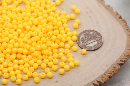 4mm Dark Yellow Round Beads, Acrylic Gumball Beads, Round Spacer Beads, Bubblegum Beads, Plastic Round Smooth Bead, Bracelet Beads #3128