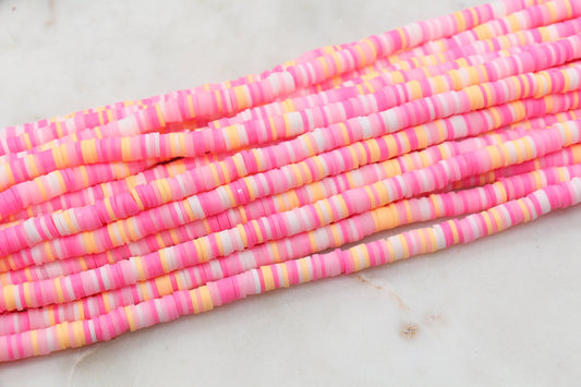 6mm Valentine's Themed Heishi Beads, Pink Mix Polymer Clay Disc Beads, African Disc Beads, Wholesale Vinyl Heishi, Full Strand #511
