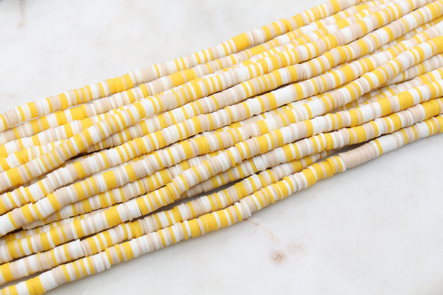 6mm Multicolor Heishi Beads, Yellow and White Mix Polymer Clay Disc Beads, African Disc Beads, Vinyl Heishi, Full Strand #516