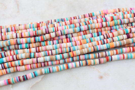 6mm Multicolor Heishi Beads, Rainbow Mix Polymer Clay Disc Beads, African Disc Beads, Vinyl Heishi, Jewelry Making Beads, Full Strand #520