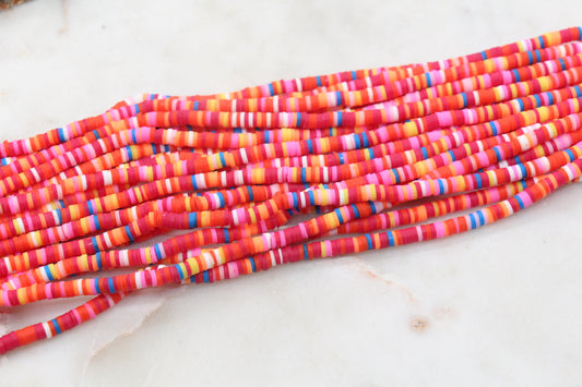 4mm Red Mix Heishi Beads, Multicolored Polymer Clay Disc Beads, Mix Colors Heishi African Disc Beads, Vinyl Heishi, Full Strand #550