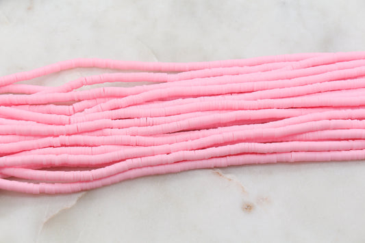 4mm Light Pink Heishi Beads, Pink Clay Beads, Polymer Clay Disc Beads, African Disc Beads, Vinyl Heishi, Full Strand #554