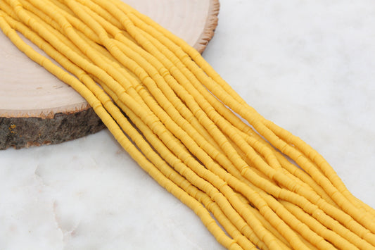 4mm Dark Yellow Heishi Beads, Yellow Clay Beads, Polymer Clay Disc Beads, African Disc Beads, Vinyl Heishi, Full Strand #555