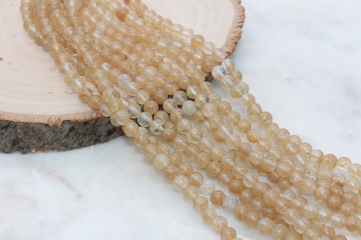 Yellow Cherry Quartz Beads, Smooth Round Quartz Beads, Sizes 4mm 6mm 8mm 10mm 12mm, Full Strand 15.5 inch, #36