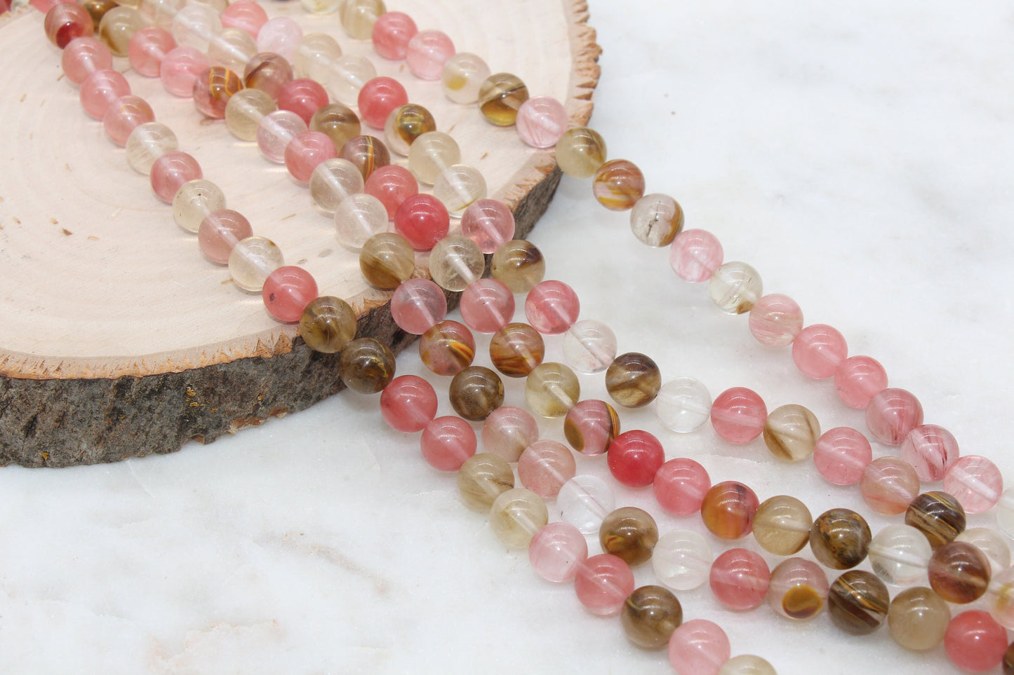 Cherry Quartz Beads, Multicolor Quartz Beads, Smooth Round Quartz Beads, Sizes 4mm 6mm 8mm 10mm 12mm, Full Strand 15.5 inch, #91