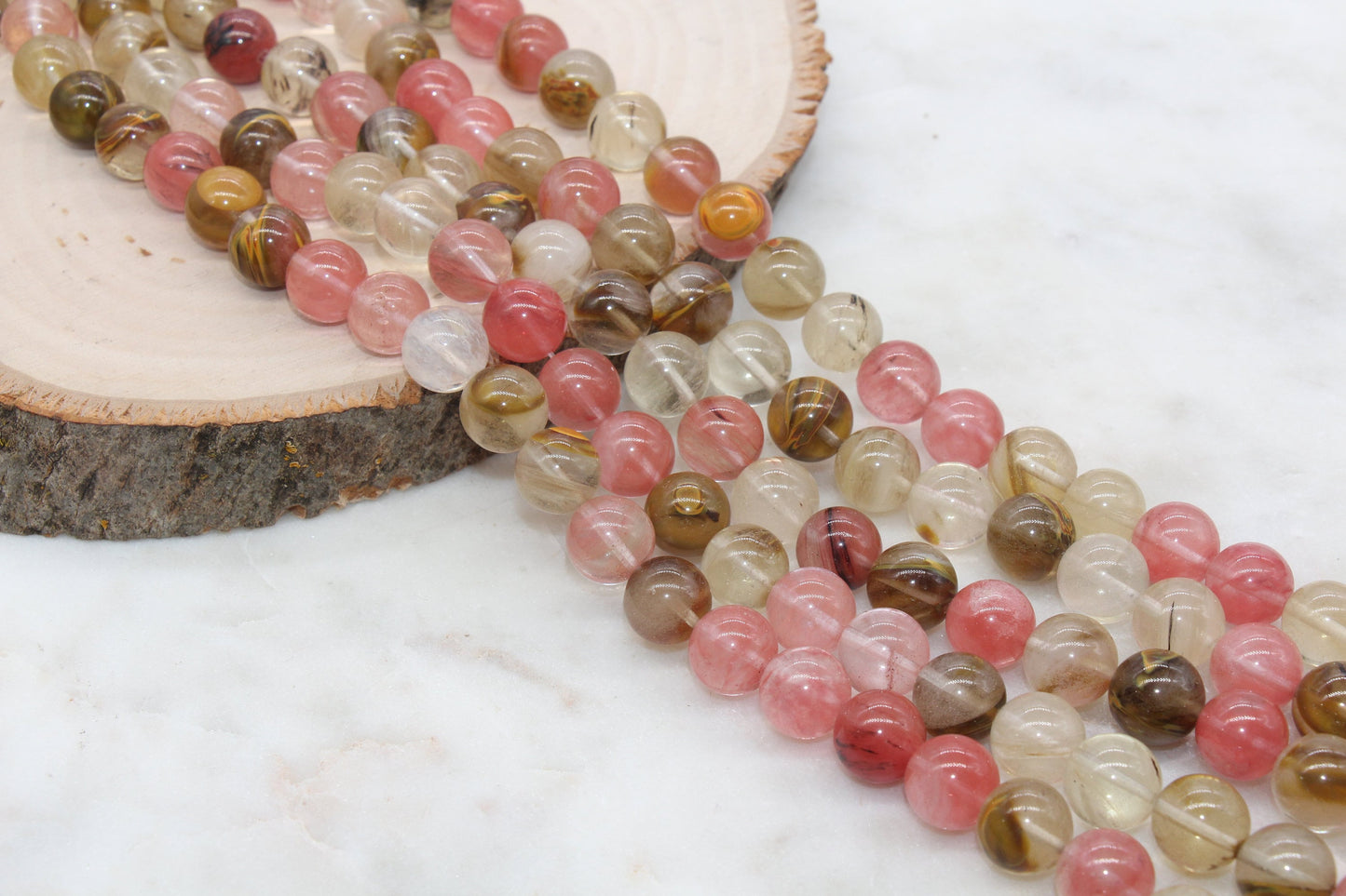 Cherry Quartz Beads, Multicolor Quartz Beads, Smooth Round Quartz Beads, Sizes 4mm 6mm 8mm 10mm 12mm, Full Strand 15.5 inch, #91