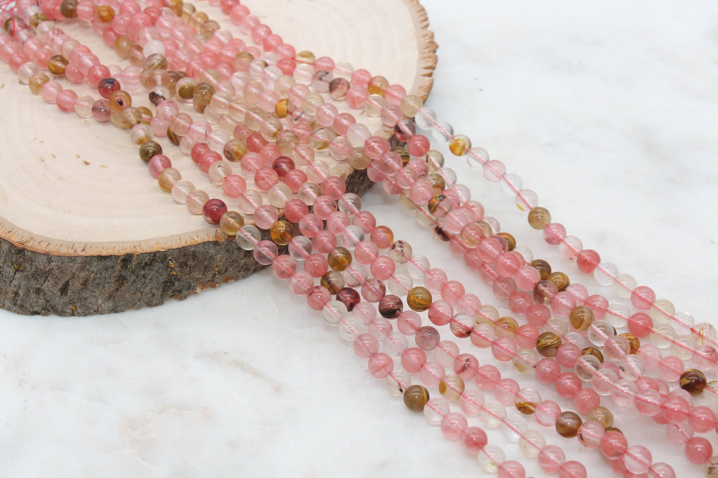 Cherry Quartz Beads, Multicolor Quartz Beads, Smooth Round Quartz Beads, Sizes 4mm 6mm 8mm 10mm 12mm, Full Strand 15.5 inch, #91