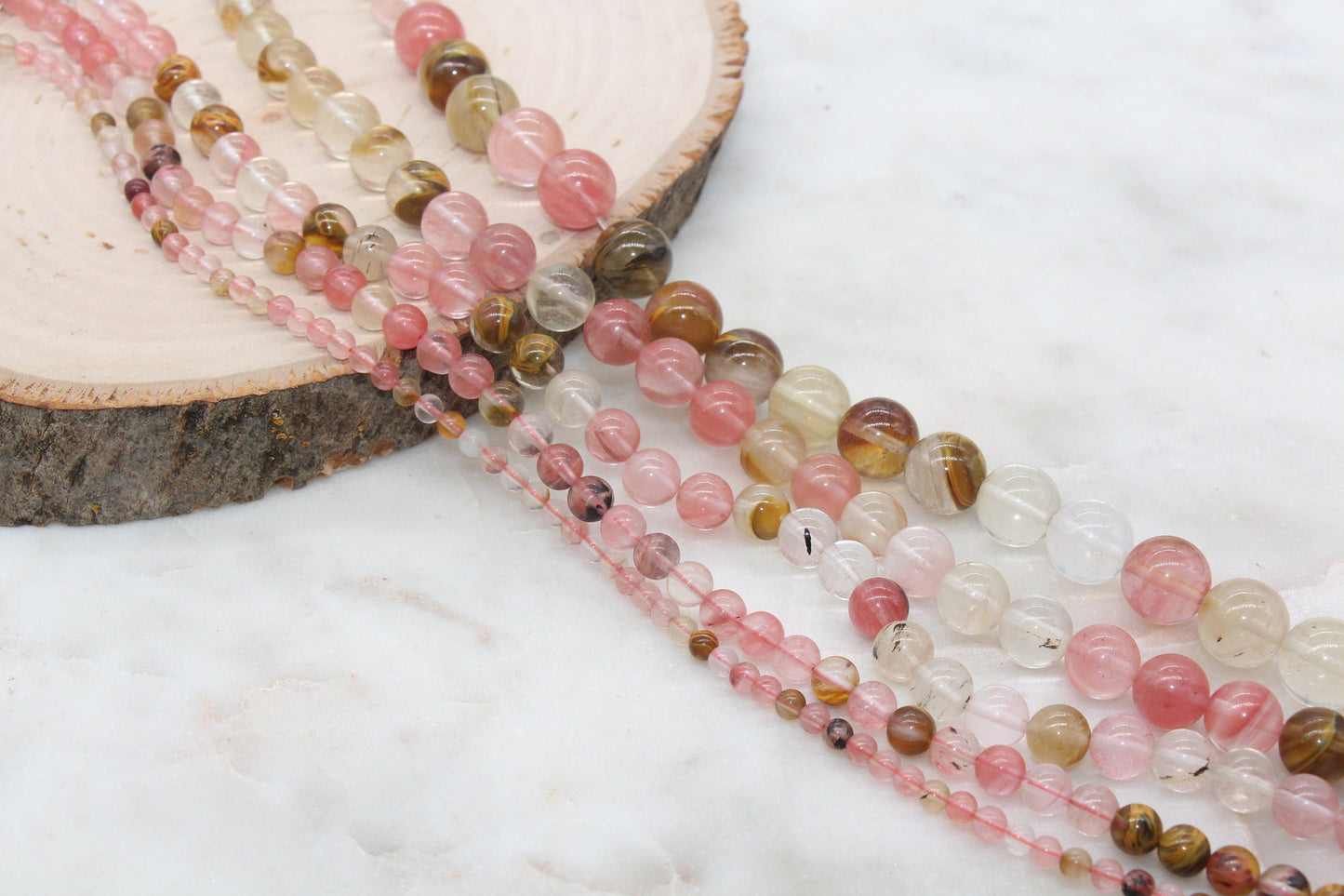Cherry Quartz Beads, Multicolor Quartz Beads, Smooth Round Quartz Beads, Sizes 4mm 6mm 8mm 10mm 12mm, Full Strand 15.5 inch, #91