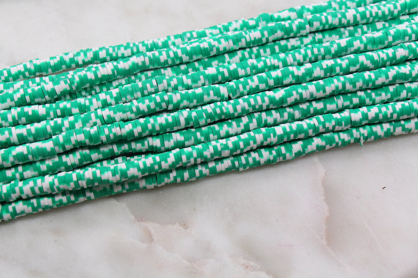 6mm Green Speckled Heishi Beads, Green and White Dotted Speckled Polymer Clay Disc Beads, African Disc Beads, Heishi Beads, Full Strand #458