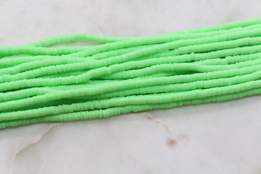 4mm Light Green Heishi Beads, Green Vinyl Heishi Beads, Polymer Clay Disc Beads, African Disc Beads, Vinyl Heishi, Full Strand #565