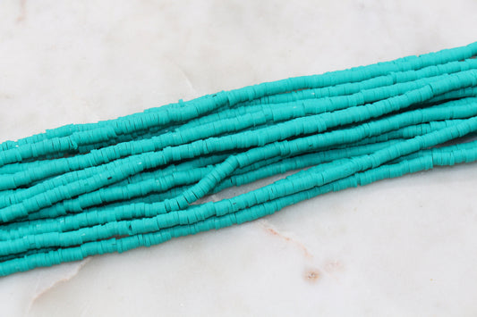 4mm Medium Teal Blue Heishi Beads, Polymer Clay Disc Beads, African Disc Beads, Vinyl Heishi, Full Strand, Jewelry Making Beads #586