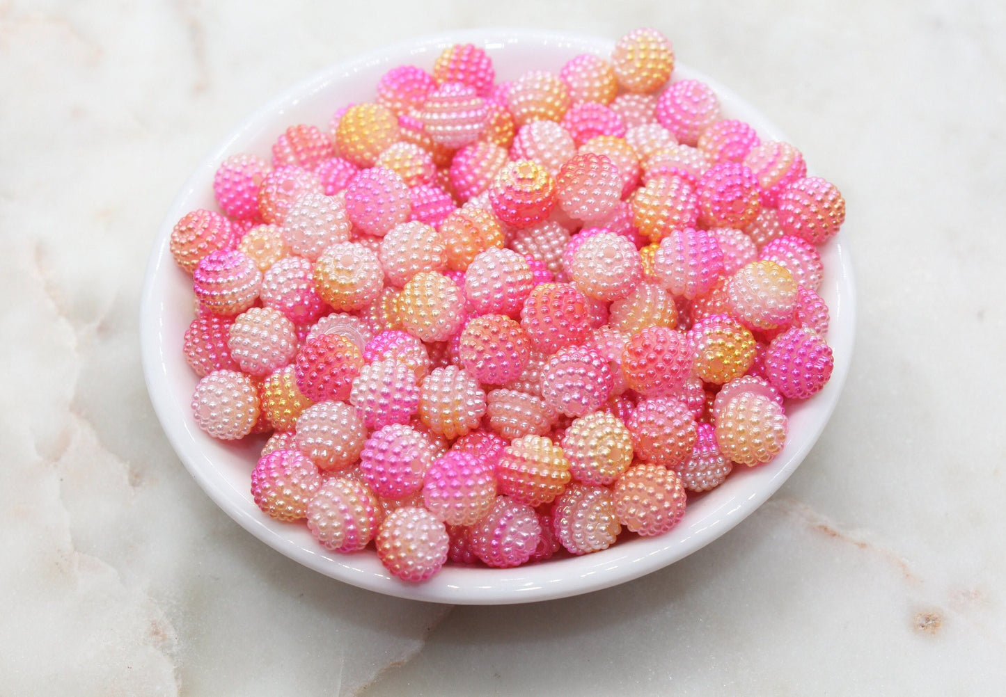 10mm Pink and Yellow Ombre Berry Beads, Imitation Pearl Acrylic Beads, Pearly Round Acrylic Loose Beads, Bubblegum Beads, Chunky Beads #2994