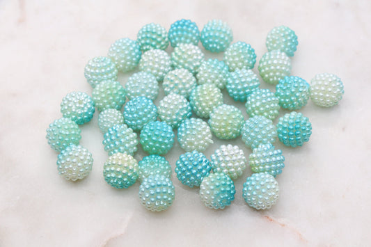 12mm Blue and Green Ombre Berry Beads, Imitation Pearl Acrylic Beads, Pearly Round Acrylic Loose Beads, Bubblegum Beads, Chunky Beads #3001