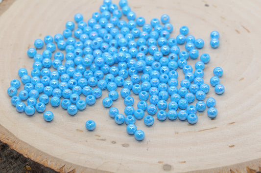 4mm Blue AB Round Beads, Iridescent Acrylic Gumball Beads, Bubblegum Beads, Plastic Round Smooth Bead #3004