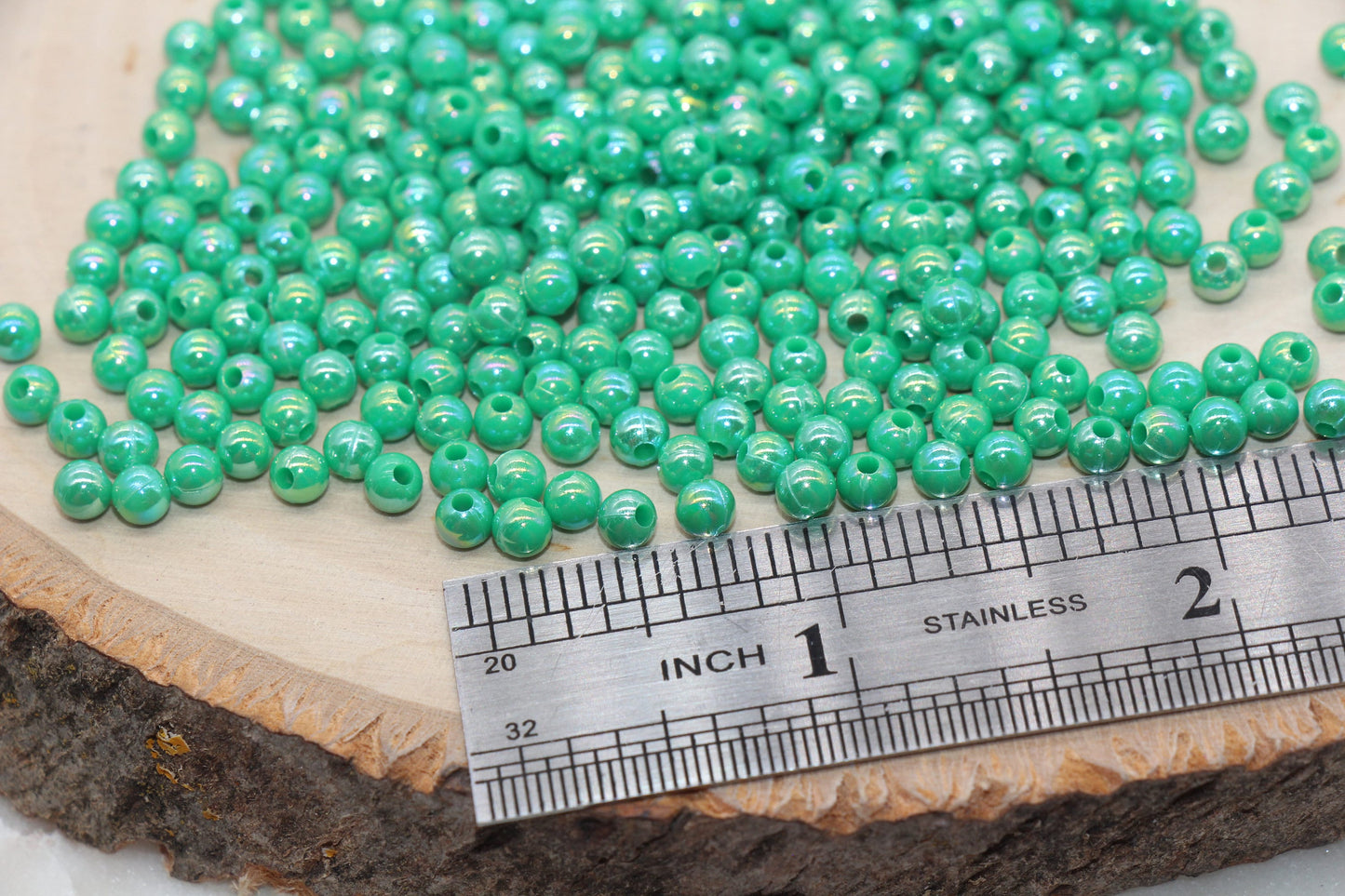 4mm Green AB Round Beads, Iridescent Acrylic Gumball Beads, Bubblegum Beads, Plastic Round Smooth Bead #3005