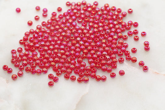 4mm Red AB Round Beads, Iridescent Acrylic Gumball Beads, Bubblegum Beads, Plastic Round Smooth Bead #3008